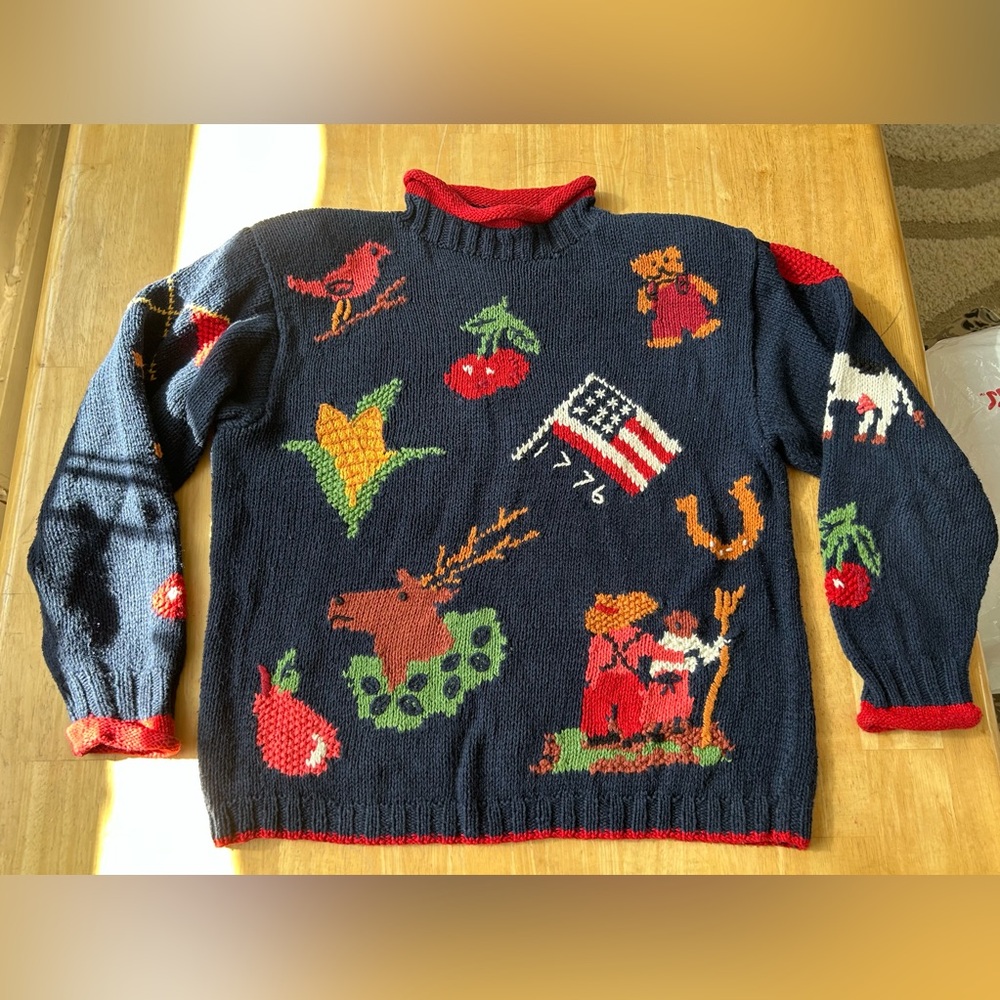 Vintage Heirlooms handknit sweater woman’s L Americana farmland American flag